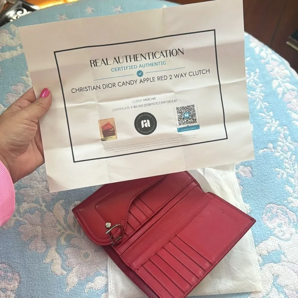 VTG *Christian Dior* AUTHENTIC Saddle Flap Red 2-Way French Wallet Clutch